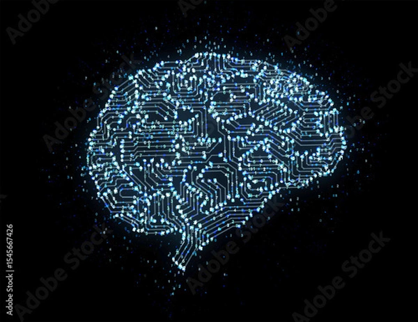 Fototapeta Ai digital circuit brain with shining light