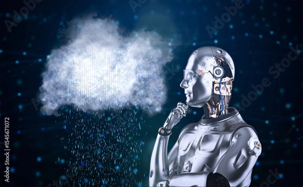 Fototapeta Cloud computing technology concept with robot with graphic display