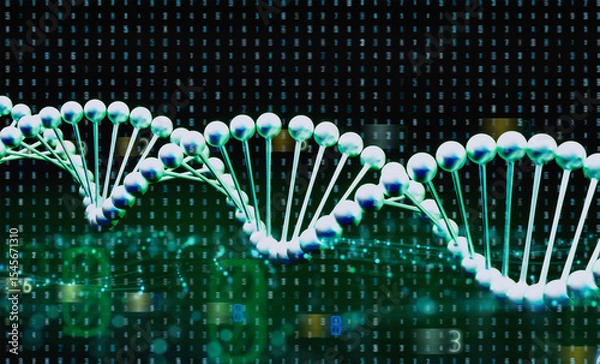 Fototapeta Digital dna helix or genome structure with shining light