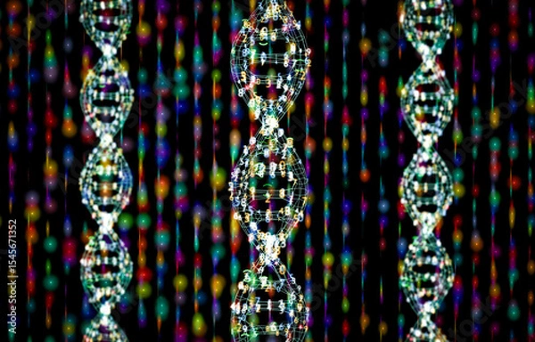 Fototapeta Set of digital dna helixs or genome structures with shining light