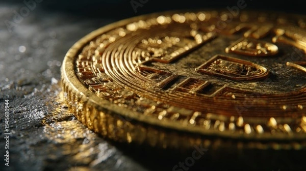 Fototapeta Close-Up of Bitcoin with Extreme Detail Showcasing Texture and Wear