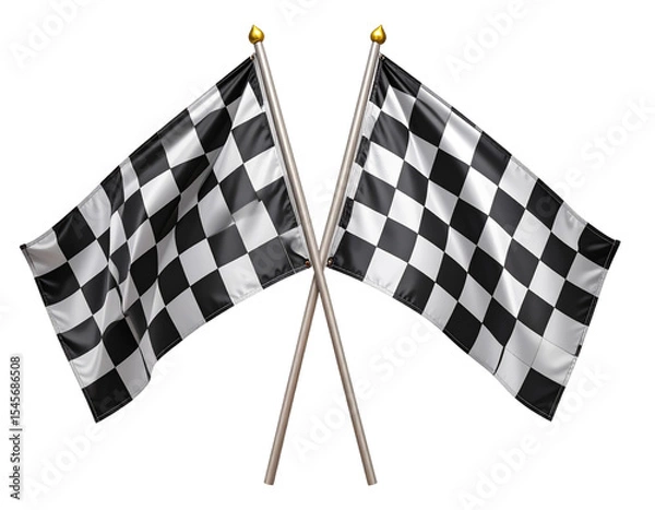Fototapeta Pair of Racing Flags Waving in Opposite Directions, Side View Motion Style, Transparent Background