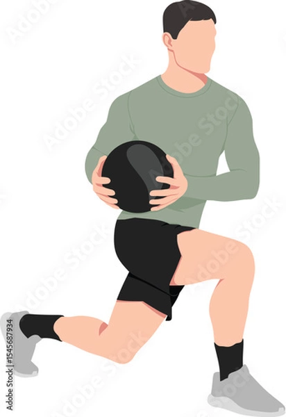 Fototapeta A muscular man does lunges with a ball