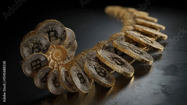 Fototapeta Spiraling Arrangement of Bitcoins in an Artistic Display
