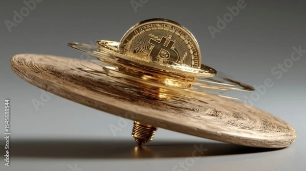 Fototapeta Spinning Bitcoin on a Thin Edge with Motion Blur Effect
