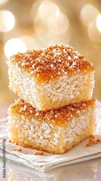 Obraz lamington cake with coconut crumbs macro closeup showing rich chocolate coating and coconut texture in sharp detail