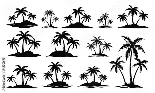 Obraz Silhouette Collection of Palm Trees, ai generated