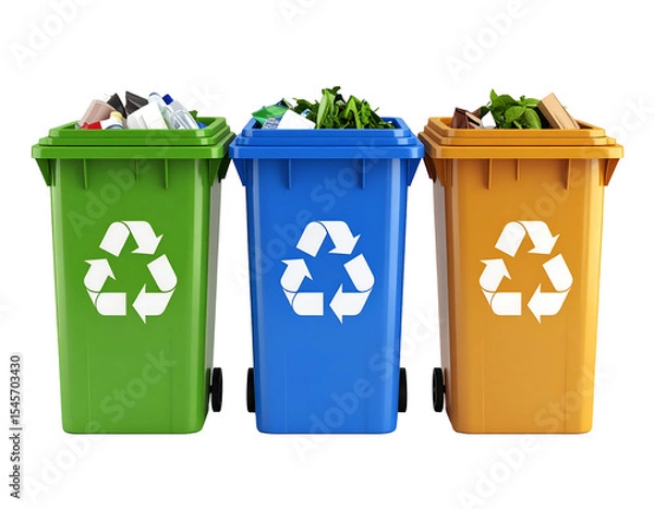 Obraz Recycling bins for waste management and environmental sustainability. Transparent background