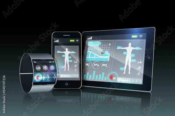 Obraz Futuristic wrist watch with tablet and smartphone