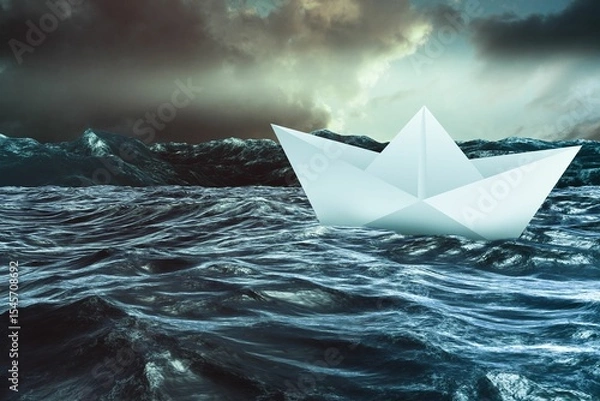 Obraz Paper boat floating on the sea