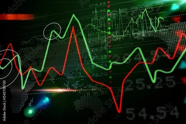 Obraz Stocks and shares on black background