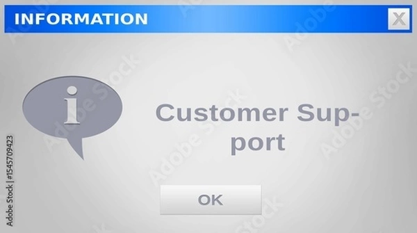 Obraz Image of information, customer support text and ok button on grey website window, copy space