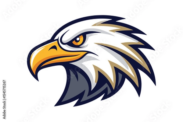 Obraz Vectorized eagle head showcases striking white feathers and a formidable golden beak