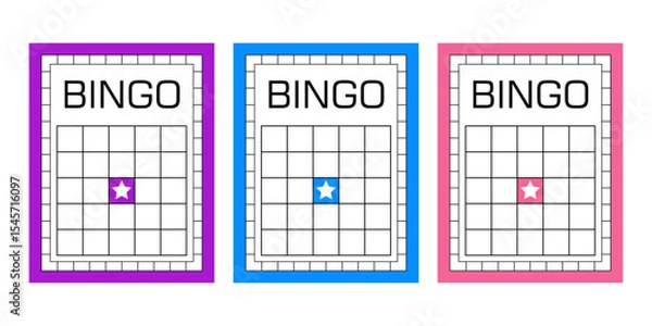 Fototapeta Collection of blank bingo cards for printing. Empty gambling sheets without numbers. Lotto and keno game ticket templates for casino events, party activities, and entertainment illustrations.