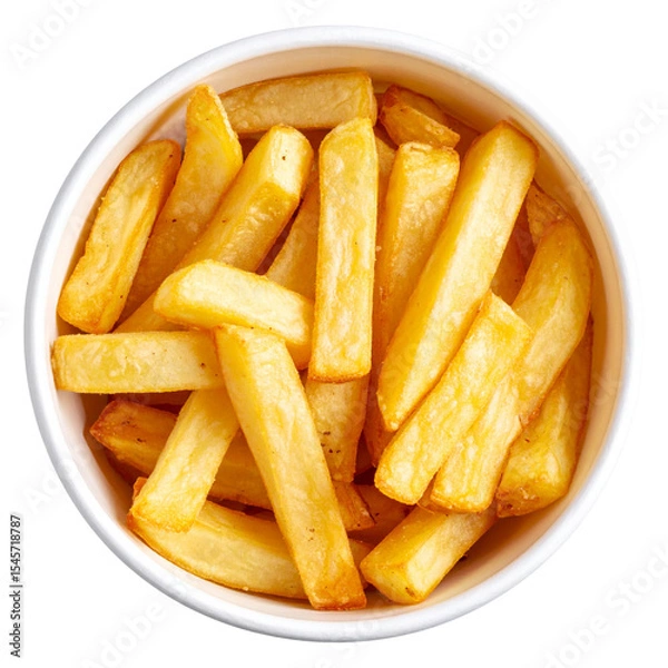 Obraz Top view of Potatoes fry in cup isolated on transparent background, object, cut out