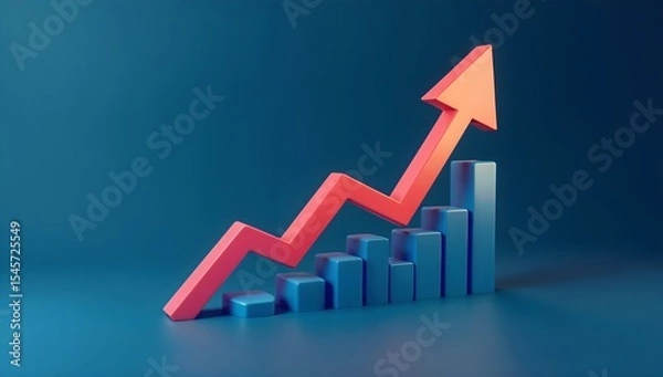 Fototapeta 3D Growth Bar Graph with Upward Arrow Concept