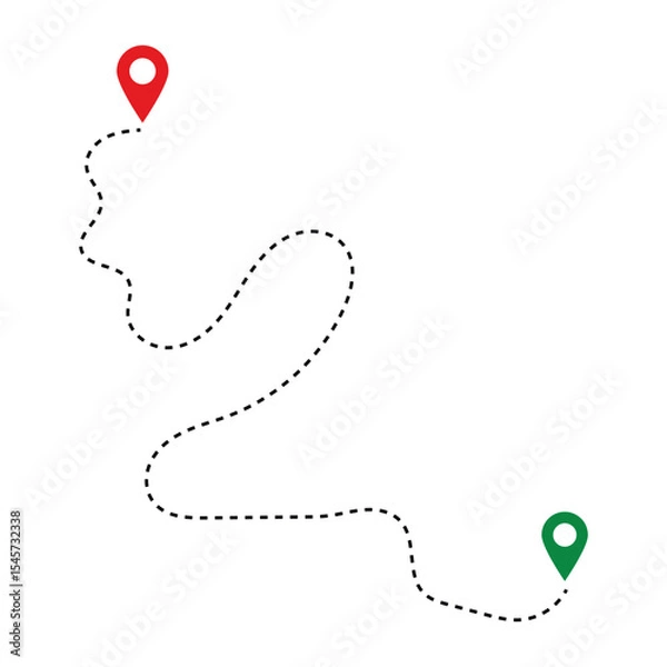 Obraz Route icon - two points with dotted path and location pin. Route location icon two pin sign and dotted line. Distance icons set in black filled and stroke line style in eps 10.