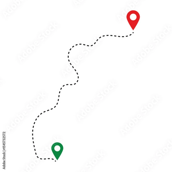 Fototapeta Route icon - two points with dotted path and location pin. Route location icon two pin sign and dotted line. Distance icons set in black filled and stroke line style in eps 10.