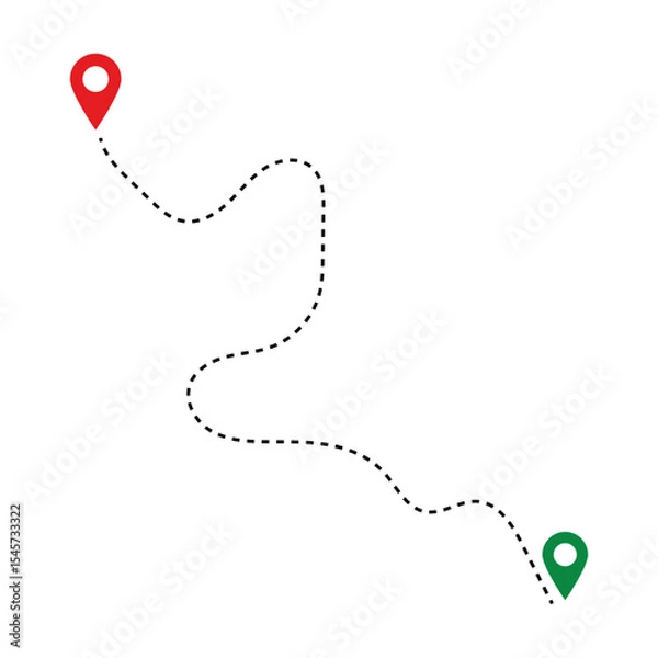 Obraz Route icon - two points with dotted path and location pin. Route location icon two pin sign and dotted line. Distance icons set in black filled and stroke line style in eps 10.