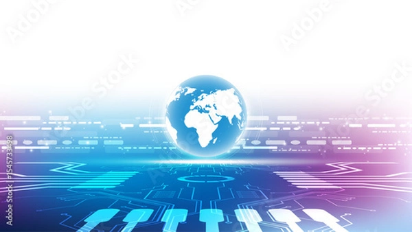 Fototapeta abstract technology background with globe and digital wave, vector illustration.