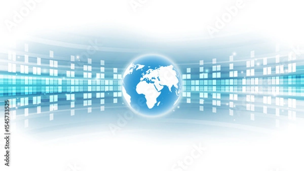 Fototapeta abstract blue background with world map and business graph. vector illustration