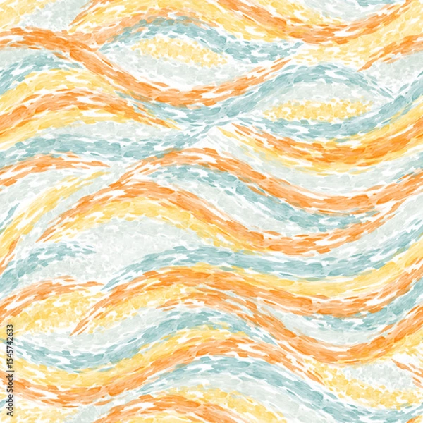 Obraz Watercolor colorful brush stroke pattern vector. Abstract curve, sea, ocean, water, wave, stripe, flowing line. Seamless paint design for fabric, scarf, cloth, print, card, paper, wrapping, banner.