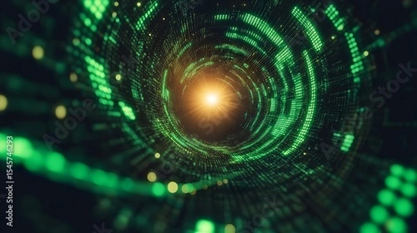 Obraz Digital data vortex tunnel, glowing, abstract background, futuristic tech