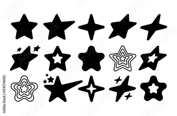 Fototapeta Collection of Retro Y2K Star Icons and Silhouettes