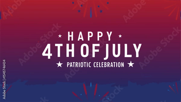 Fototapeta Happy fourth of july celebration with red and blue gradient background and star decorations design