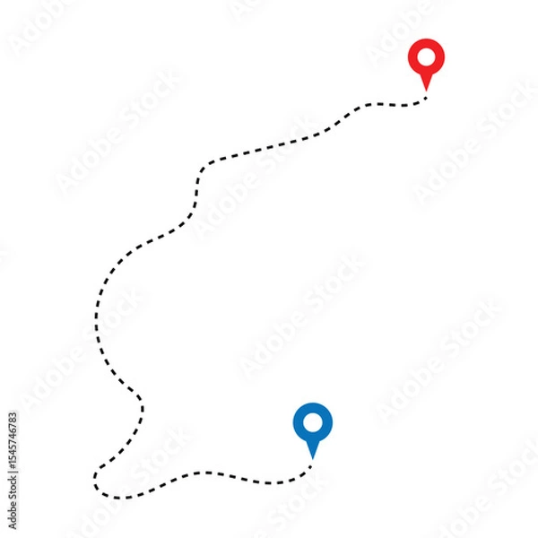 Obraz Route icon - two points with dotted path and location pin. Route location icon two pin sign and dotted line. Distance icons set in black filled and stroke line style in eps 10.