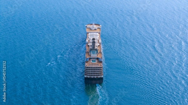 Obraz Aerial view of beautiful white cruise ship above luxury cruise in the ocean sea at early in the morning time concept smart tourism travel on holiday take a vacation time on summer