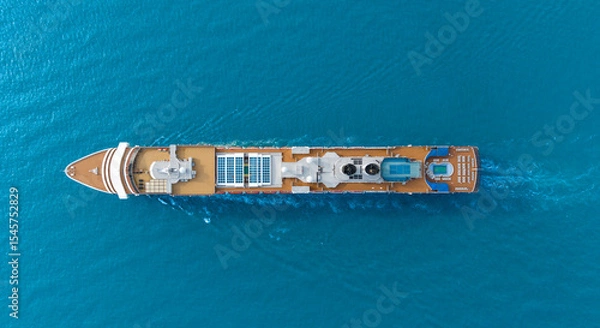 Obraz Aerial view of beautiful white cruise ship above luxury cruise in the ocean sea at early in the morning time concept smart tourism travel on holiday take a vacation time on summer