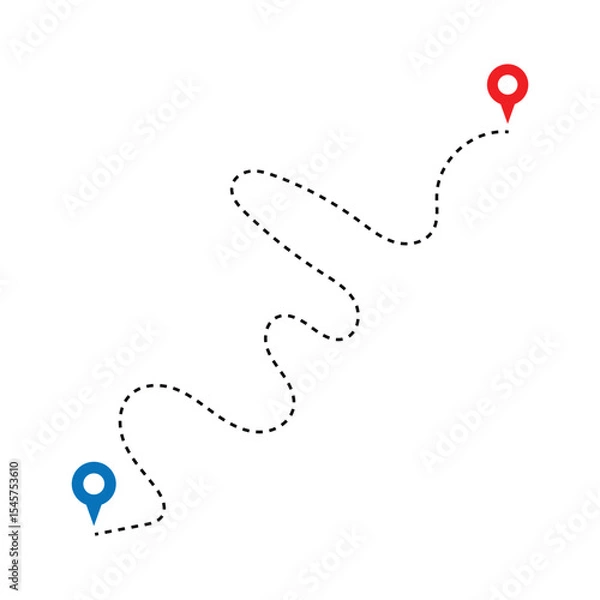 Fototapeta Map route icon. Gps path symbol. Travel signs. Roadmap symbols. start and finish icons. Vector isolated sign in eps 10.