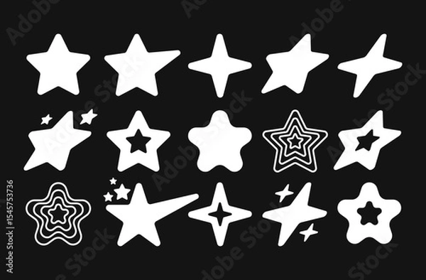 Fototapeta Collection of Retro Y2K Star Icons and Silhouettes