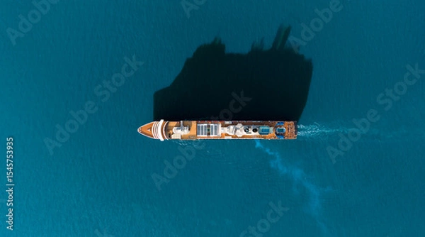 Obraz Aerial view of beautiful white cruise ship above luxury cruise in the ocean sea at early in the morning time concept smart tourism travel on holiday take a vacation time on summer