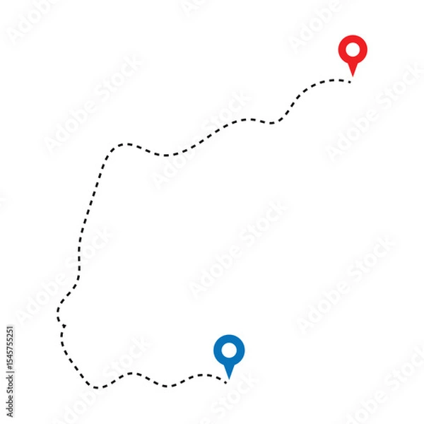 Obraz Route icon. Two points with dotted path and location pin. Route location icon two pin sign and dotted line. Distance icon illustration in eps 10.