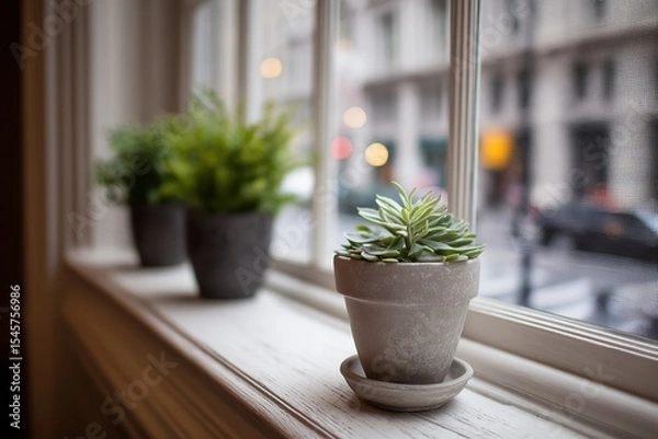 Fototapeta A potted plant sitting on a window sill next to a window