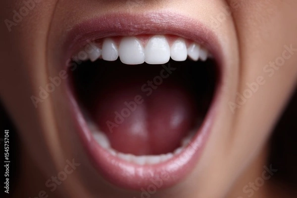 Fototapeta  a close up of a woman's mouth with a missing tooth