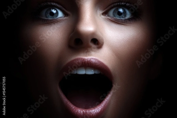 Fototapeta  A close up of a woman's face with her mouth open