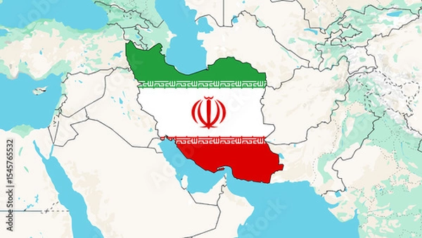 Fototapeta Map of Iran with Iranian National Flag 