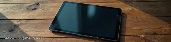 Obraz Modern tablet, empty screen, aged wooden surface , template, technology
