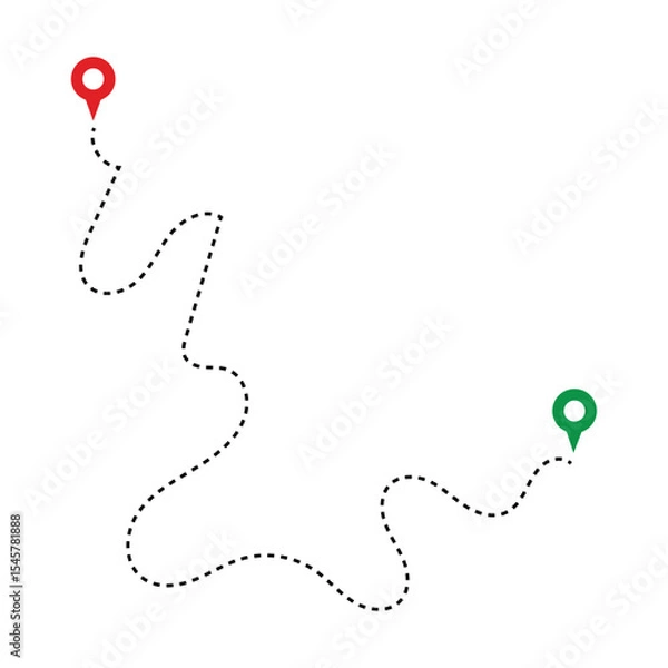 Obraz Route icon. Two points with dotted path and location pin. Route location icon two pin sign and dotted line. Distance icon illustration in eps 10.