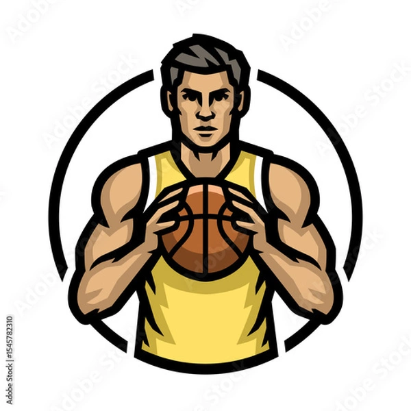 Obraz Logo of a basketball player with a ball in his hands.