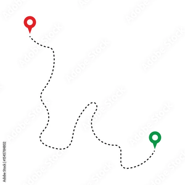 Obraz Route icon. Two points with dotted path and location pin. Route location icon two pin sign and dotted line. Distance icon illustration in eps 10.