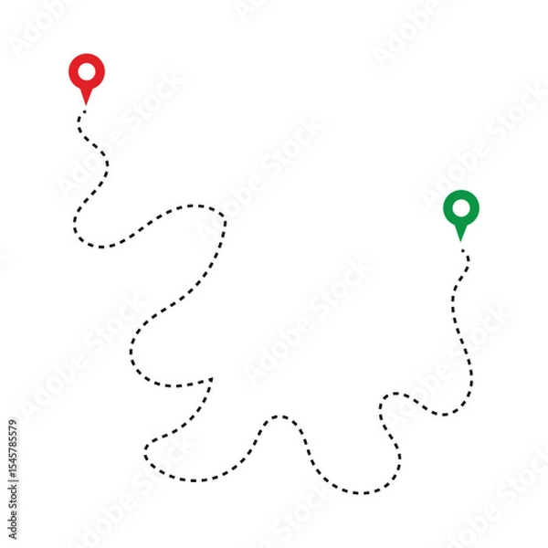 Fototapeta Route Optimization line icon, Route icon between two points with dotted path and location pin. Route location icon in eps 10.