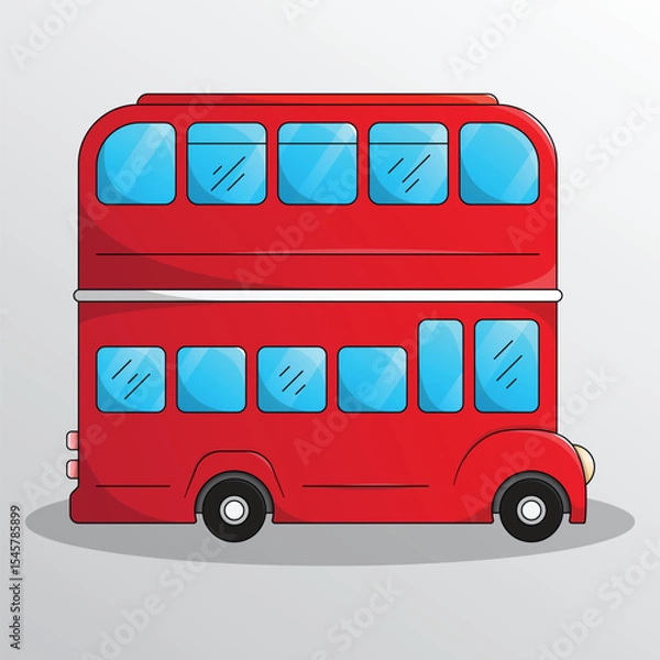 Obraz Cartoon red London double decker bus illustration. Vehicle passenger transportation. Side view flat bus tourist coach for city excursion.