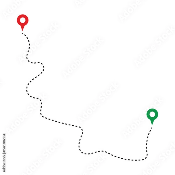 Obraz Route Optimization line icon, Route icon between two points with dotted path and location pin. Route location icon in eps 10.
