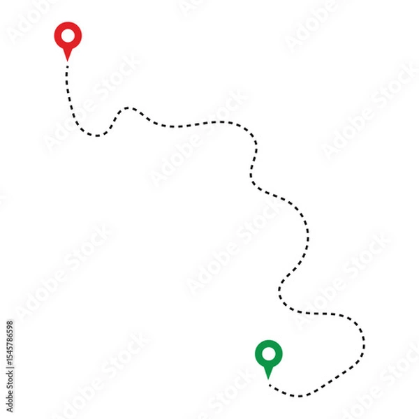 Obraz Route Optimization line icon, Route icon between two points with dotted path and location pin. Route location icon in eps 10.