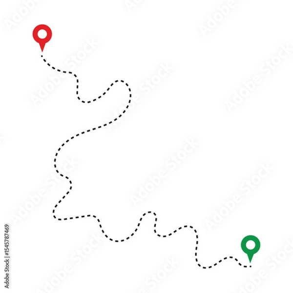 Obraz Route Optimization line icon, Route icon between two points with dotted path and location pin. Route location icon in eps 10.