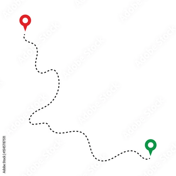 Fototapeta Route Optimization line icon, Route icon between two points with dotted path and location pin. Route location icon in eps 10.